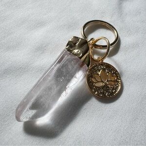 Clear Quartz Keychain with Lotus Charm